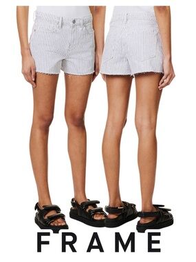 Frame | Le Brigitte Raw Hem Striped Denim Shorts High Rise - Size 29